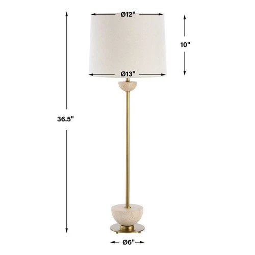 HEMISPHERE COMTEMPORARY BUFFET TABLE LAMP BRUSHED BRASS WITH TRAVERTINE 30481 - Picture 6 of 6