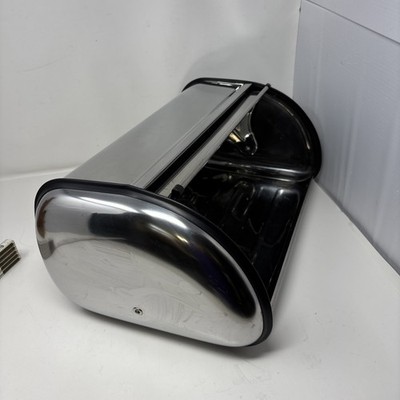 Stainless Steel Roll Top Bread Box Countertop Storage Storage Bin 16.75'' READ