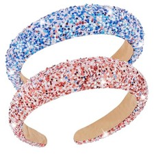 4th of July Headband for Women Girls, 2 Pack Red Blue Glitter Star Red Blue
