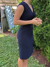 Ralph Lauren Navy Cap-Sleeve Ruched V Neck Wrap front Dress - 6 Petite
