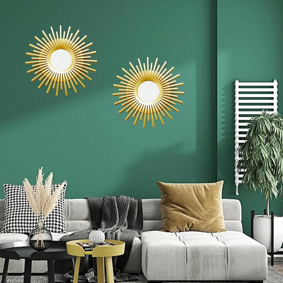 YiYa Gold Wand Deko 2 St. Boho Spiegel Wandspiegel zum Aufhängen Wohnzimmer Bad - Bild 2 von 4