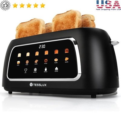 Touchscreen 4 Slice Toaster Custom Browning Options Wide Slots Easy Cleanup New