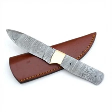 Handmade Damascus Steel Blank Blade Knife Making DIY Skinner 8" with Sheath