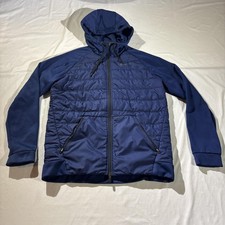 Nike Dri-FIT Jacket Mens Medium Blue Hooded Quilted Softshell Full Zip Pockets