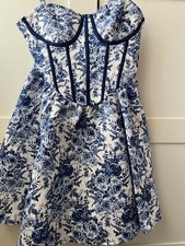 SHEIN Floral Print Bustier Dress Summer Cami Short Dress White Blue Size 8