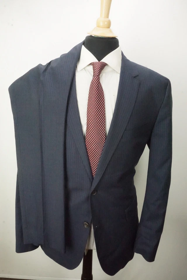 Hugo Boss The James/Sharp Blue Striped 100% Wool 2 Pc Suit Jacket Pants Sz 44L - Image 4 of 4