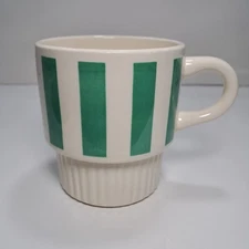 Vtg. MCM Green Striped Stackable W/ Ribbed Base Coffee Cup Mug USA