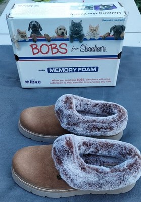 Bobs from Skechers Memory Foam Fuzzy Slippers Womens Chestnut sz10