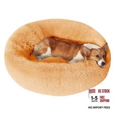 Dog Bed, Calming Anti-Anxiety Large Dog Bed, Fluffy Donut Cushion 31" Orange