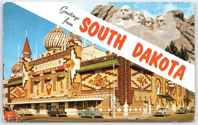 Mitchell Corn Palace & Mount Rushmore Postcard - South Dakota Plastichrome