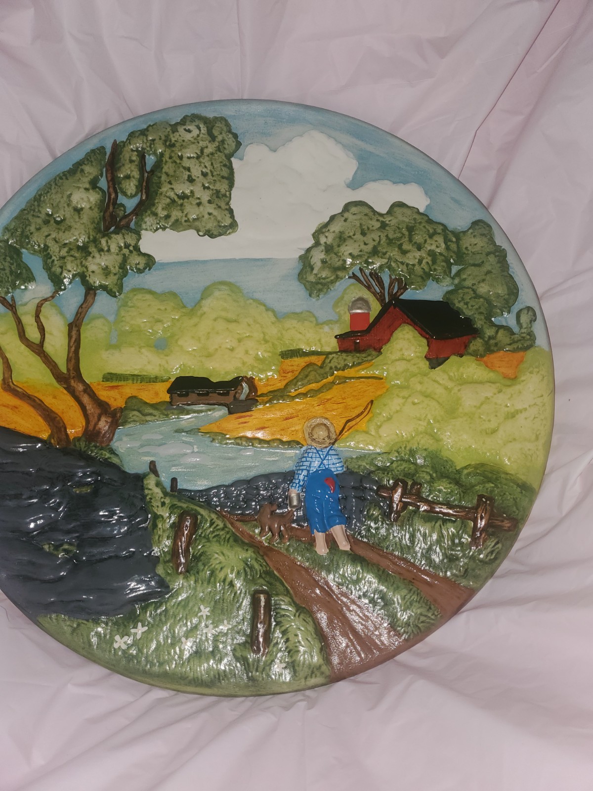 Vintage Boy and a Dog 3D Wall Art Plate By BJU 1980 USA 1972 Byron Molds 