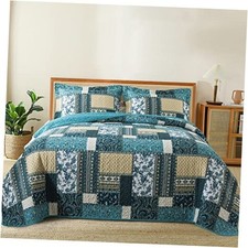 Cotton Queen Size Quilt Sets, Lightweight Queen 90  98 in Dreamland Blue