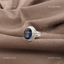 Natural London Blue Topaz 925 Sterling Silver Birthday Solitaire Ring Jewelry