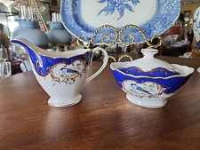 Grace's  Teaware - Royal Blue Birds - Porcelain Sugar Bowl and Cream Pitcher Set