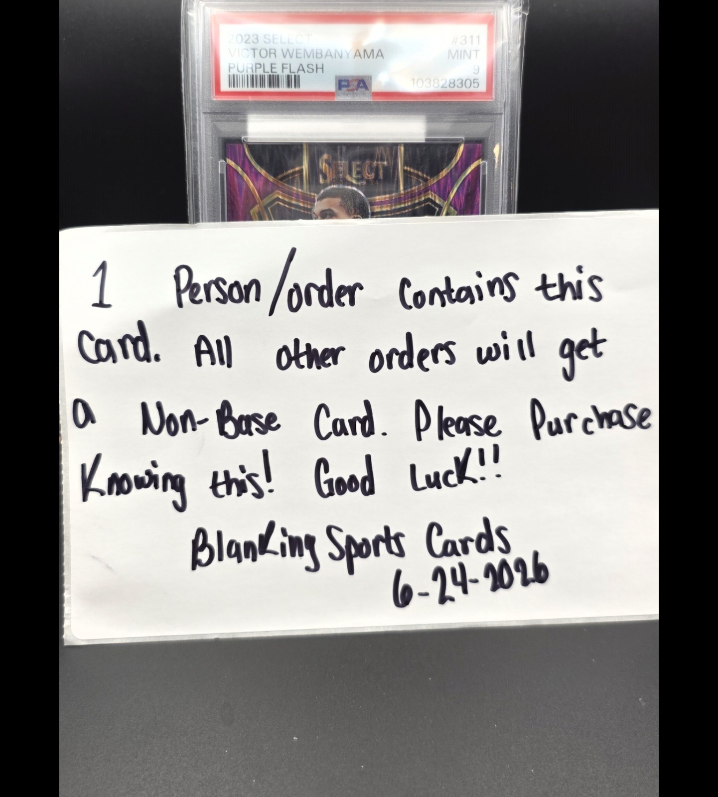 Chase *READ* 2023 Panini Select Victor Wembanyama Purple Flash /175 PSA 9 view 3