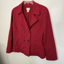 Chico  s Red Double Breasted Blazer Jacket Size 1 Stretch Career Chic M 8 10 Euc