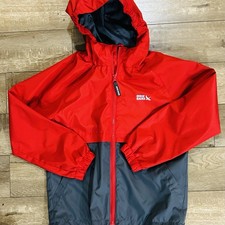 Eddie Bauer Unisex Size 7/8 Wind Breaker Rain Jacket Coat Red And Gray Hooded