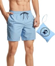 Men's Swimming Shorts Beach Shorts Storage Bag Athletic Swim Shorts Blue XL 34"