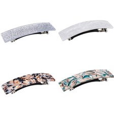 Cellulose Acetate Hair Barrettes, Medium Rectangular Tortoise Brown, Black