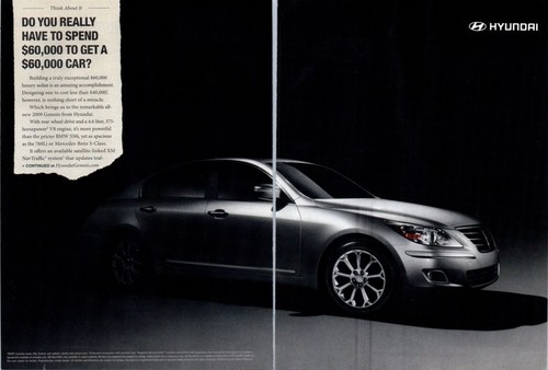 2008 Hyundia Genesis Luxury Sedan 2 Page Vintage Print Ad Silhouette Wall Art