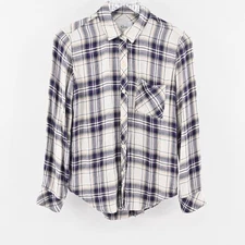 RAILS Hunter Top Womens Size S Button Blouse Stone Navy Fucshia Plaid Western
