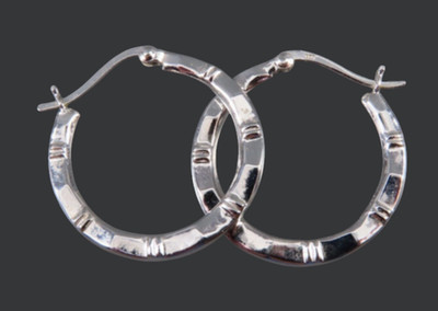 STERLINGSILBER verspiegelte BAMBUS STIL CREOLEN super schön 1-1/8'' LANG