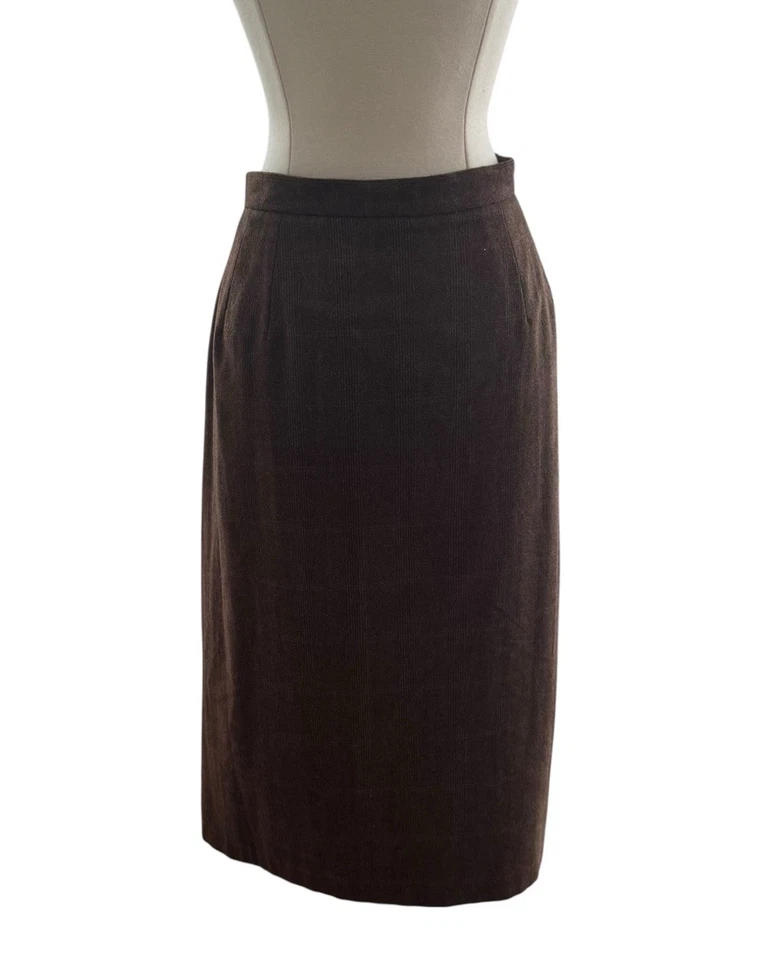 Falda envolvente de lana a cuadros vintage Diane Von Furstenberg Glen para mujer talla 8 marrón Foto 4 de 4