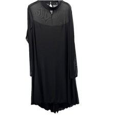 Marina Womens Midi Dress Size 10 Sheer Solid Black Long Sleeves Stretch Pullover