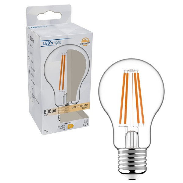 Led´S Light Led Filament A60 Birne 7W = 0W E27 Klar 806Lm Warmweiß 2700K Dimmbar-image
