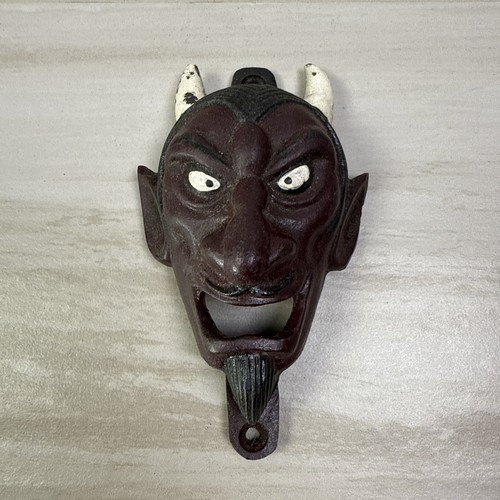 Devil Bottle Opener Wall Mounted Cast Iron Horns Patina Finish 3" x 5"
