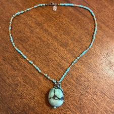Vintage SUZANNE KALAN Turquoise Bead 925 Sterling Silver Seed Bead Necklace 19”