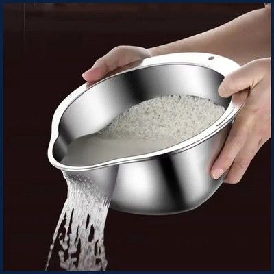 Rice Washer Strainer Bowl Stainless SteelRice Washing Bowl Rice Sieve.