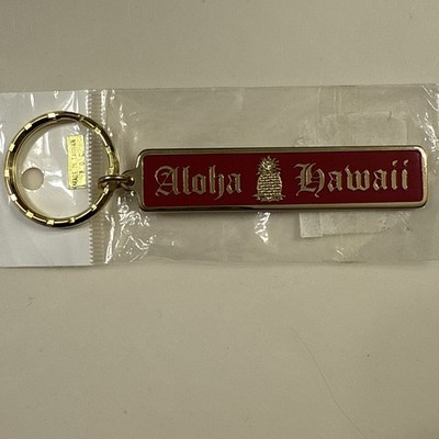  Aloha Hawaii Keychain Keyring Red and Gold-Tone Metal Souvenir LISA - LIKA