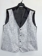 DiBanGu Mens 2XL Silver Paisley Formal Tuxedo Vest Waistcoat Wedding Prom Lined