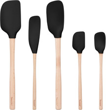 Silicone Spatula with Wooden Handle Set of 5 Piece Silicone Kitchen Utensil Set