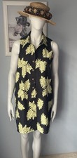 Sig Zane Black Green Fern Dress Sz L Hilo Hawaii Cotton Collar Sleeveless Collar