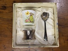 Vintage GRENADIER BOBTAILS Bone China Eggcup Silver Plated Spoon Napkin and Ring