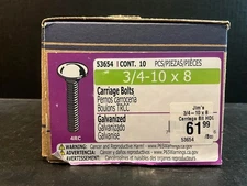 MIDWEST FASTENER 53654 3/4-10X8 GALVANIZED CARRIAGE BOLTS (NEW 10-COUNT BOX)