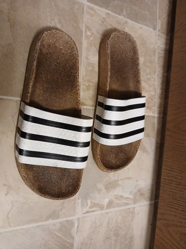 Adidas BA7210 scivoli plantare donna Adilette sughero nero bianco taglia 7 Italia 2021