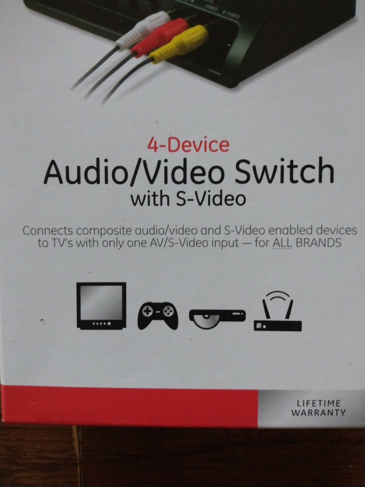 NIB, GE Audio Video Switch with SVideo for 4 Devices + Headphone Jack
