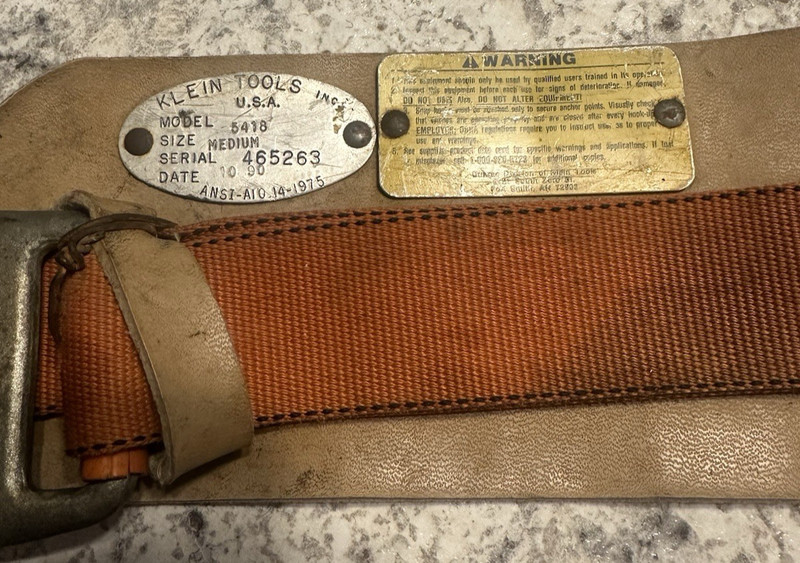 KLEIN TOOLS VINTAGE LINEMAN CLIMBING BELT (1975) (USA) MOD#5418 MEDIUM $24.99 SB