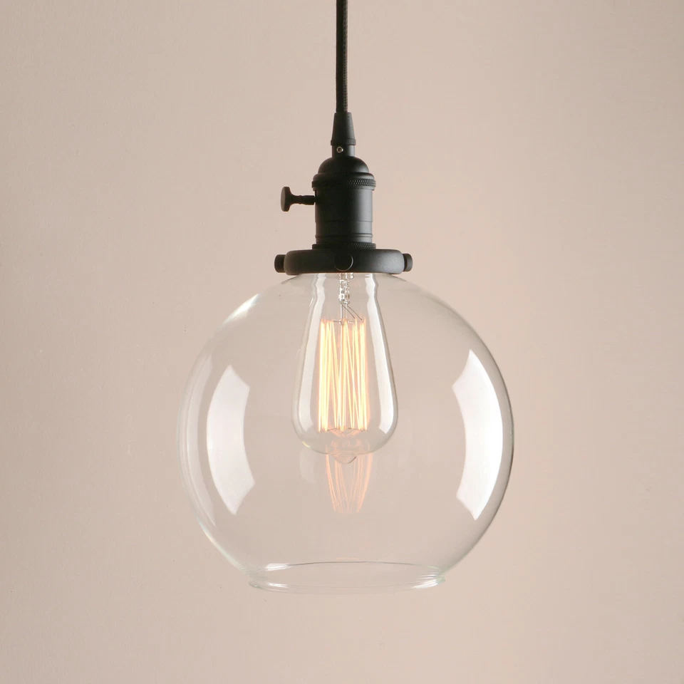 PERMO VINTAGE INDUSTRIAL BLACK CEILING PENDANT LIGHT GLOBE GLASS LAMPSHADE - Image 2 of 4