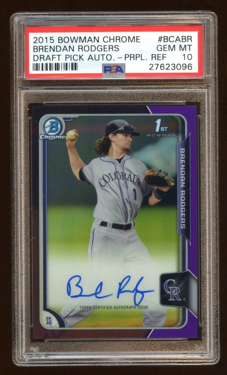 POP 1 PSA 10 BRENDAN RODGERS 2015 BOWMAN CHROME RC AUTO /250 PURPLE REFRACTOR  !