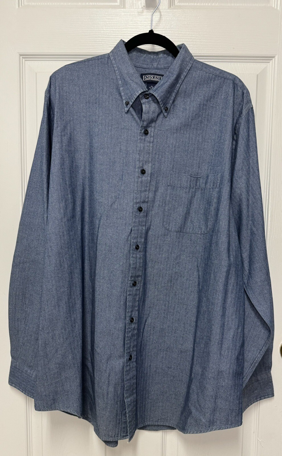 Lands End Denim Long Sleeve Pocket Mens Shirt XL 171… Gem