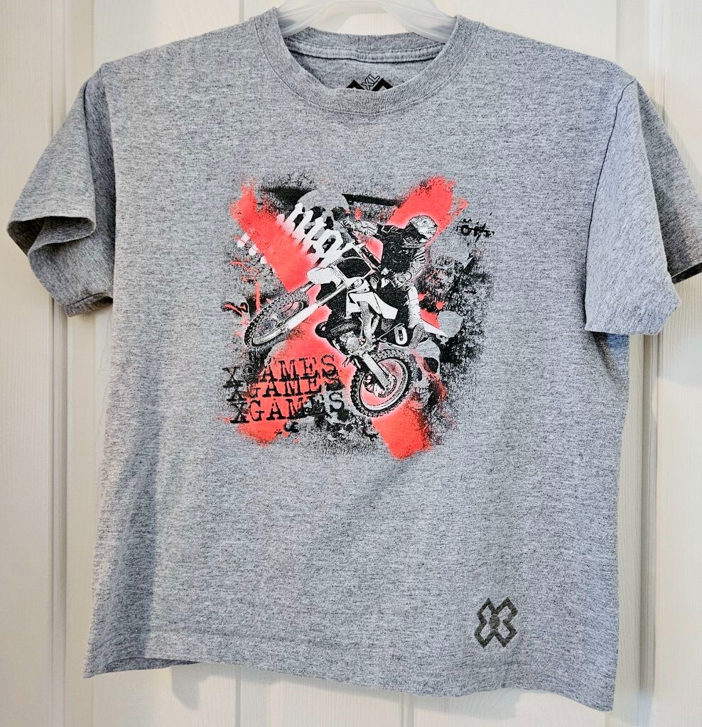 X Games Bike Skate Surf T-Shirt~Motorcycle~ Boys Sz XL ~Gray ~ EUC