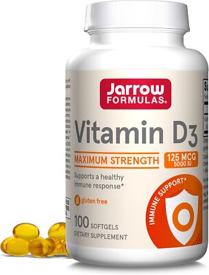 Jarrow Formulas Vitamin D3 125 mcg (5000 IU) - 100 Servings (Softgels) - Bone He