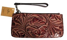 PATRICIA NASH St Croce Tooled Leather Wristlet/Wallet-Burgundy Tuscan-NWT