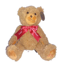 FAO Schwarz TEDDY BEAR Tan Brown Fuzzy Fur 10in Plush Red Satin Bow 2020 LNWT