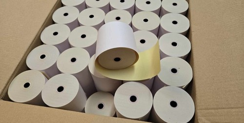 (50 Rolls) 3" x 100' Multi Ply Carbonless Rolls for POS, White Canary, 9077-0012 - Picture 2 of 5