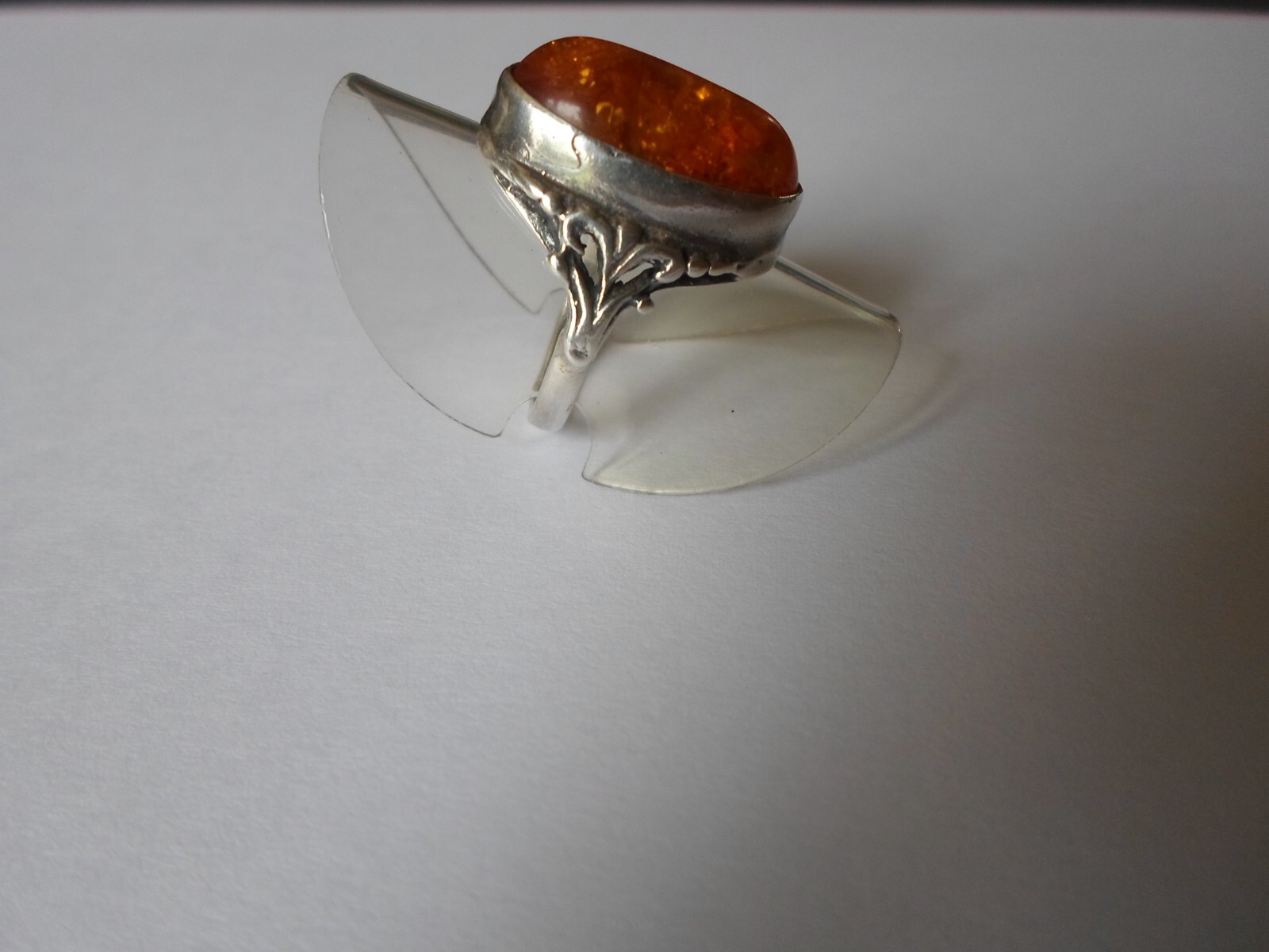 solid silver ring, amber shuttle, heart outline, … - image 6